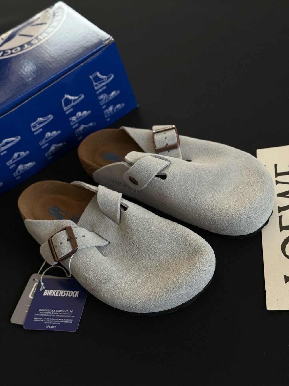 Birkenstock Boston taupe suede mule clogs